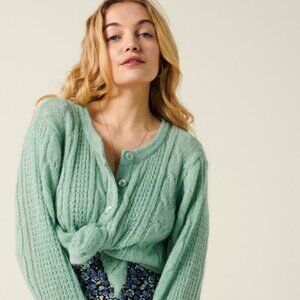 Rouje Paris Azia model mint green mohair blend cable knit cardigan size 42